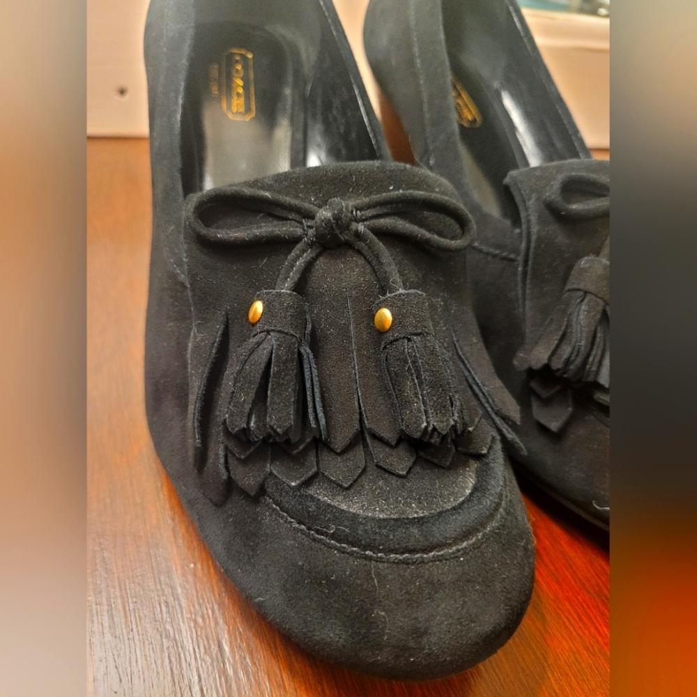 Coach Black Suede Terri Wedge Tassel Pump